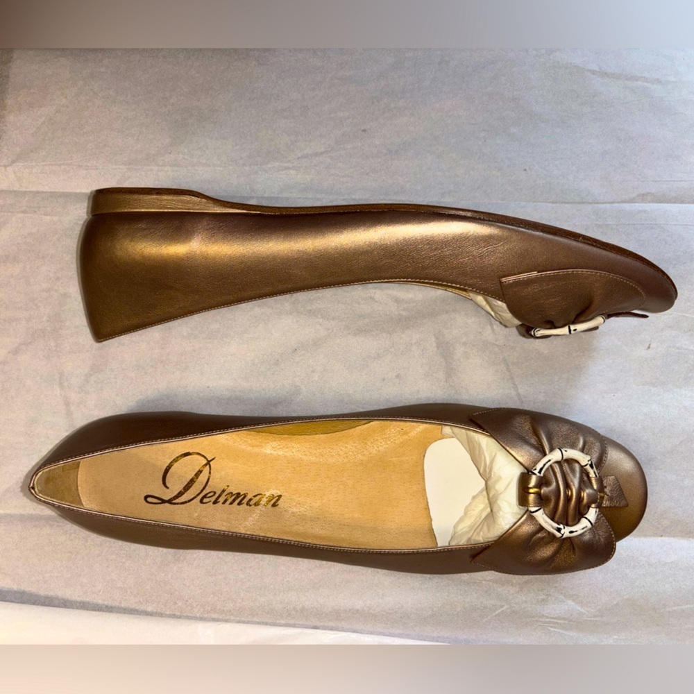 Iconic Delman Rare Vintage Womens 10 Patina Bronze Leather Ballet Flats